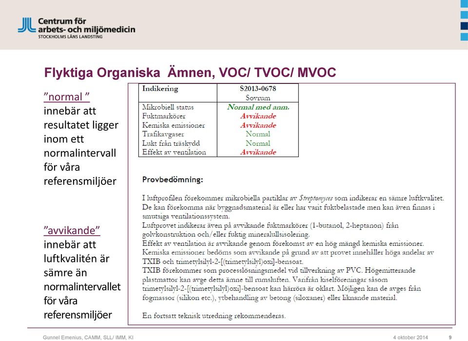 avvikande innebär att luftkvalitén är sämre än normalintervallet