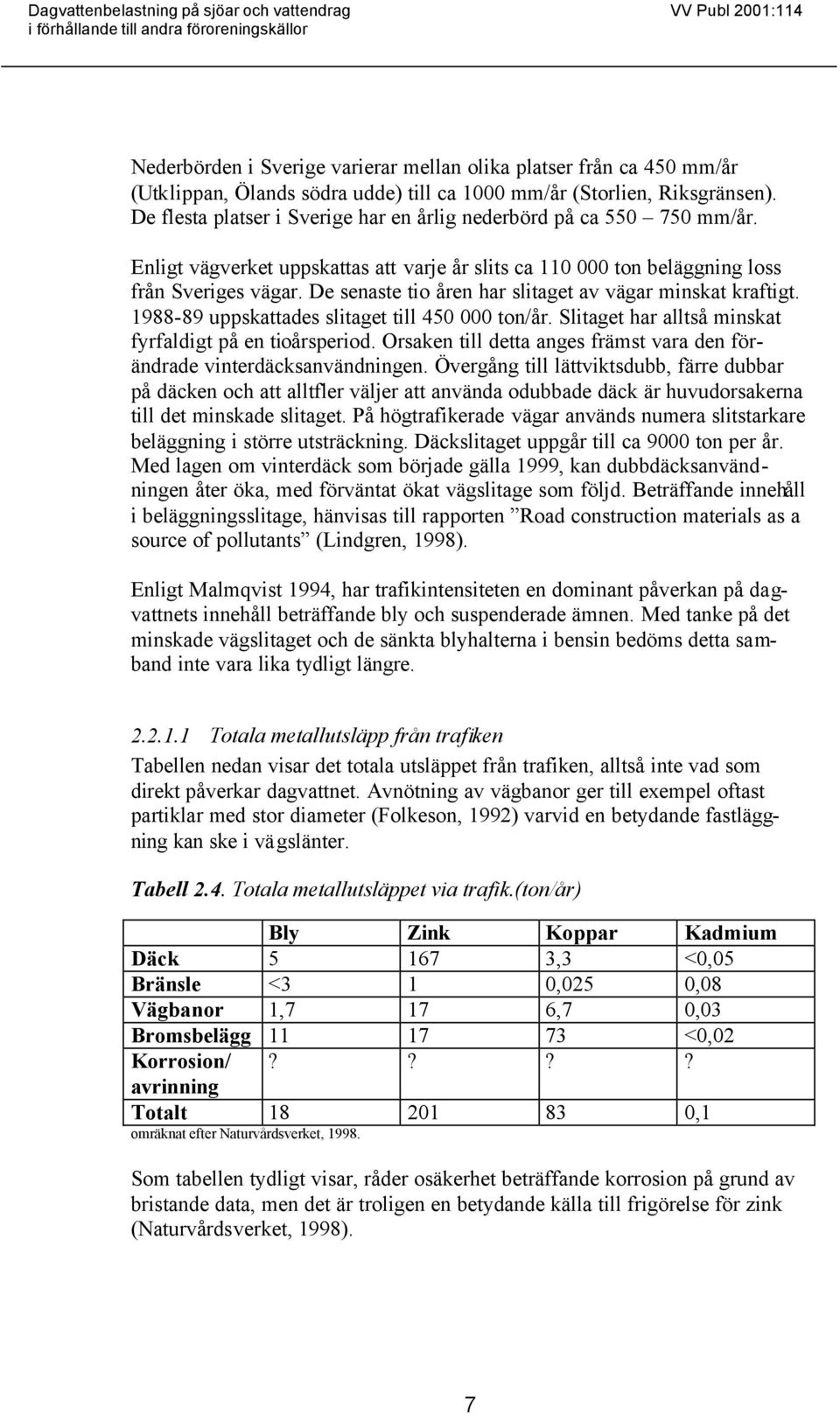 De senaste tio åren har slitaget av vägar minskat kraftigt. 1988-89 uppskattades slitaget till 450 000 ton/år. Slitaget har alltså minskat fyrfaldigt på en tioårsperiod.