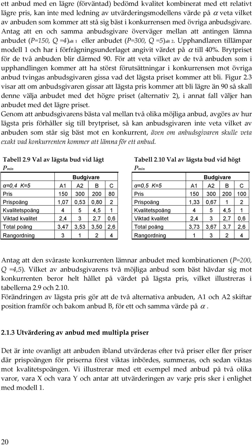 Upphandlaren tillämpar modell och har i förfrågningsunderlaget angivit värdet på till 40%. rytpriset för de två anbuden blir därmed 90.