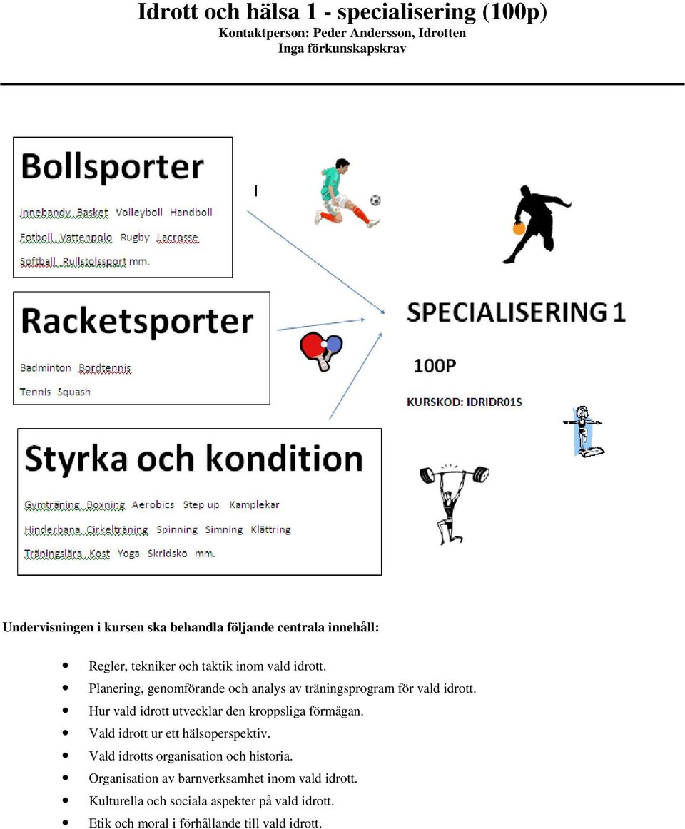 Hur vald idrott utvecklar den kroppsliga förmågan. Vald idrott ur ett hälsoperspektiv.