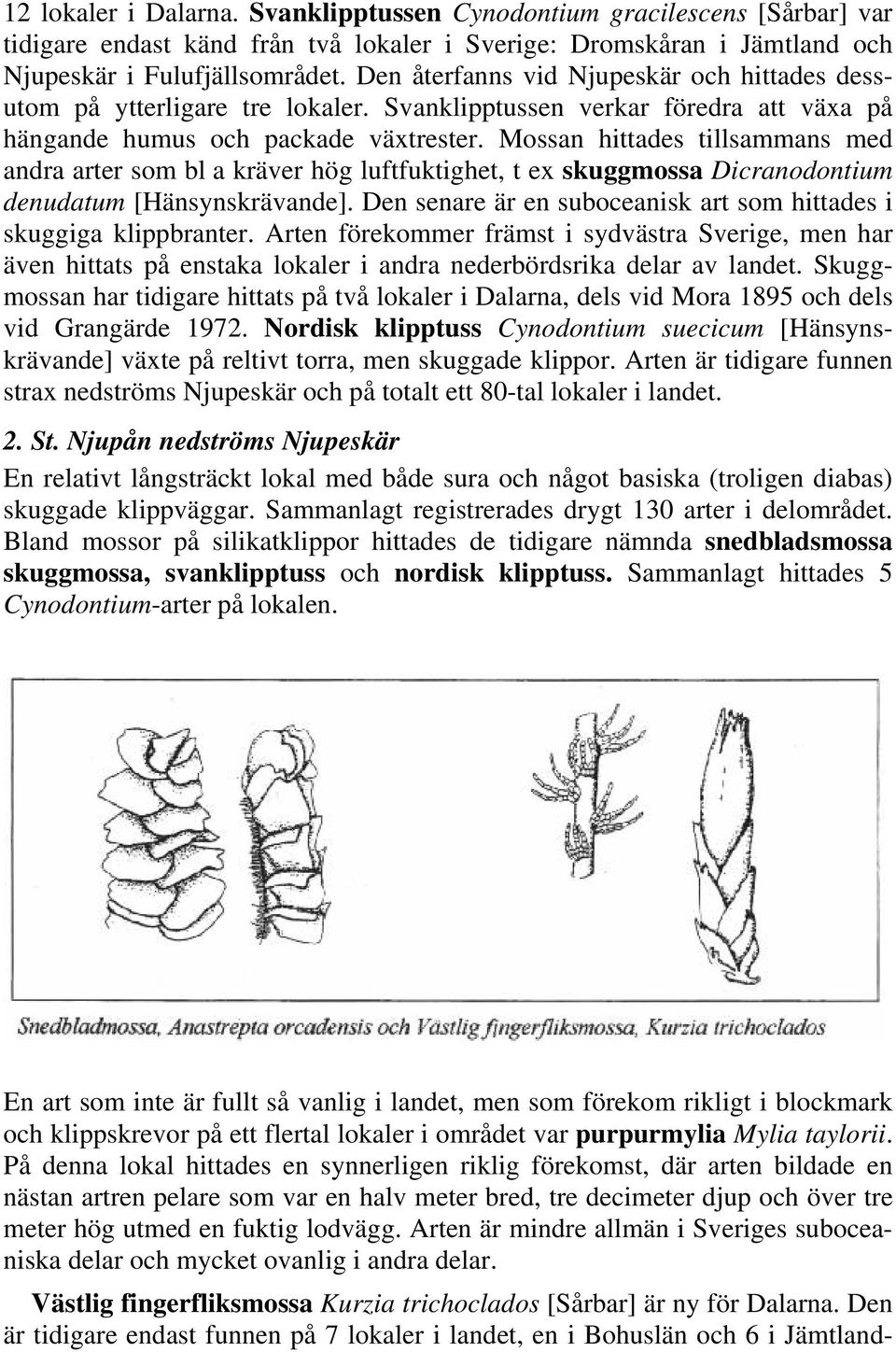 Mossan hittades tillsammans med andra arter som bl a kräver hög luftfuktighet, t ex skuggmossa Dicranodontium denudatum [Hänsynskrävande].