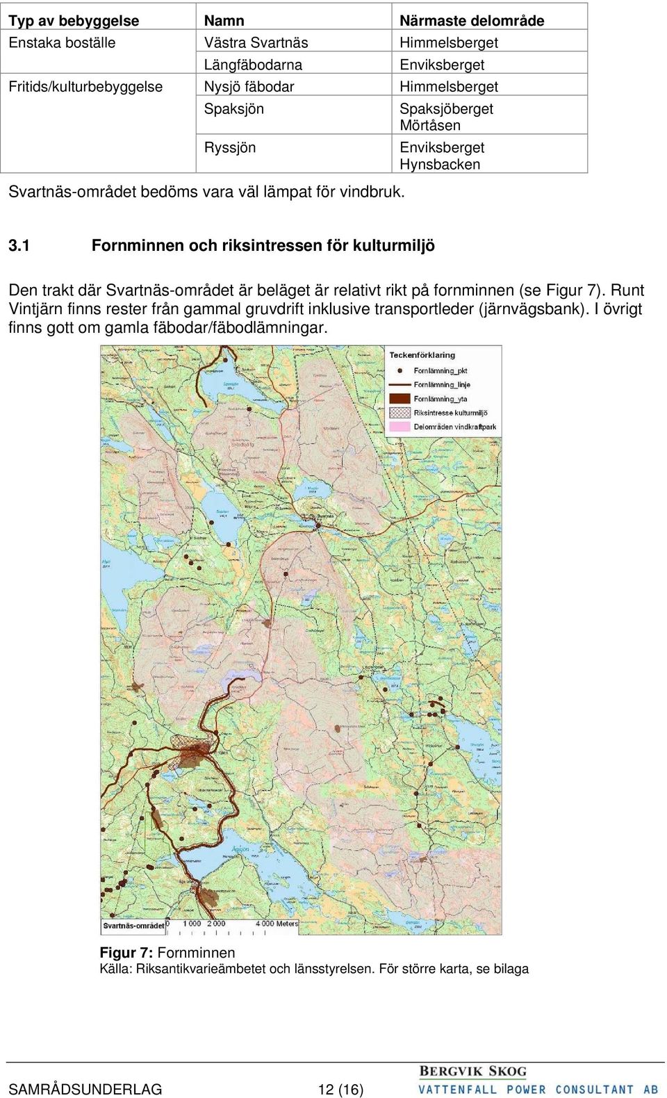 1 Fornminnen och riksintressen för kulturmiljö Den trakt där Svartnäs-området är beläget är relativt rikt på fornminnen (se Figur 7).