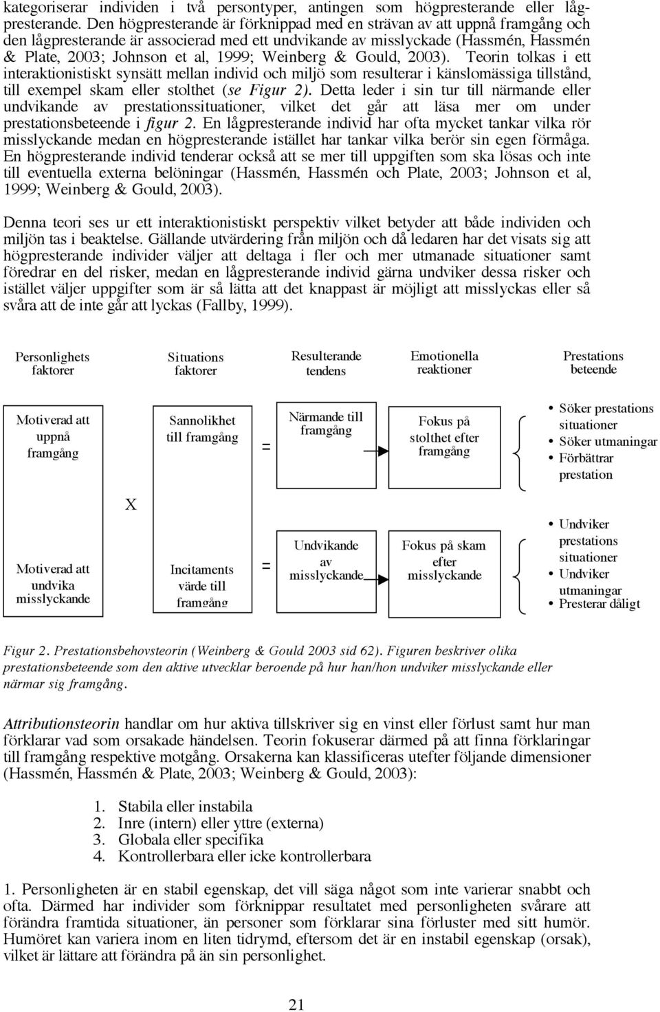 Weinberg & Gould, 2003). Teorin tolkas i ett interaktionistiskt synsätt mellan individ och miljö som resulterar i känslomässiga tillstånd, till exempel skam eller stolthet (se Figur 2).