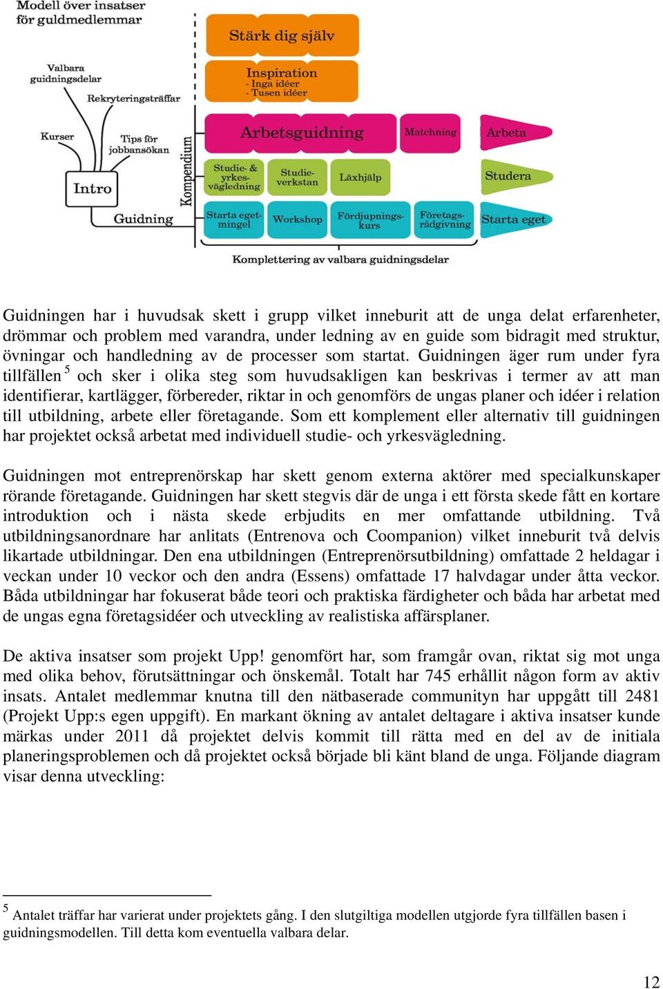 Guidningen äger rum under fyra tillfällen 5 och sker i olika steg som huvudsakligen kan beskrivas i termer av att man identifierar, kartlägger, förbereder, riktar in och genomförs de ungas planer och