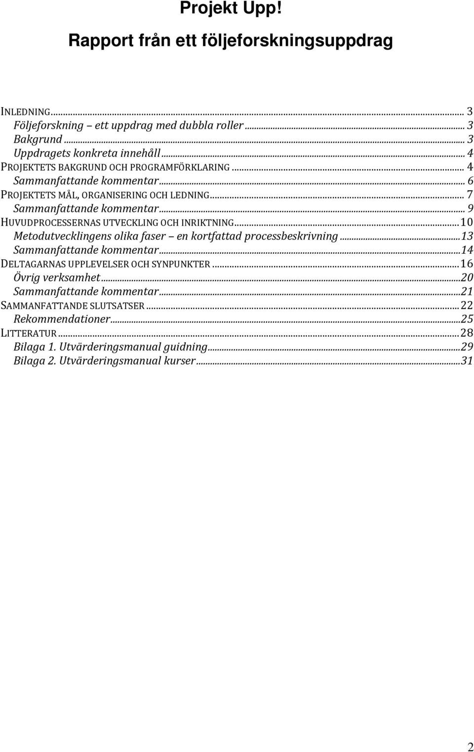 .. 9 HUVUDPROCESSERNAS UTVECKLING OCH INRIKTNING... 10 Metodutvecklingens olika faser en kortfattad processbeskrivning... 13 Sammanfattande kommentar.