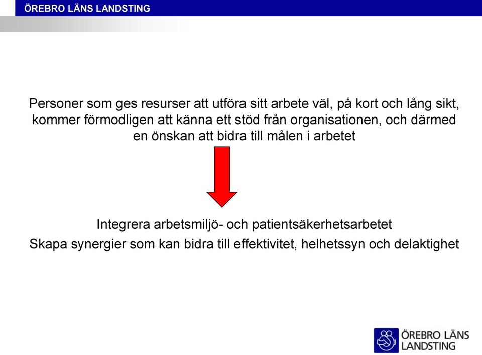 önskan att bidra till målen i arbetet Integrera arbetsmiljö- och