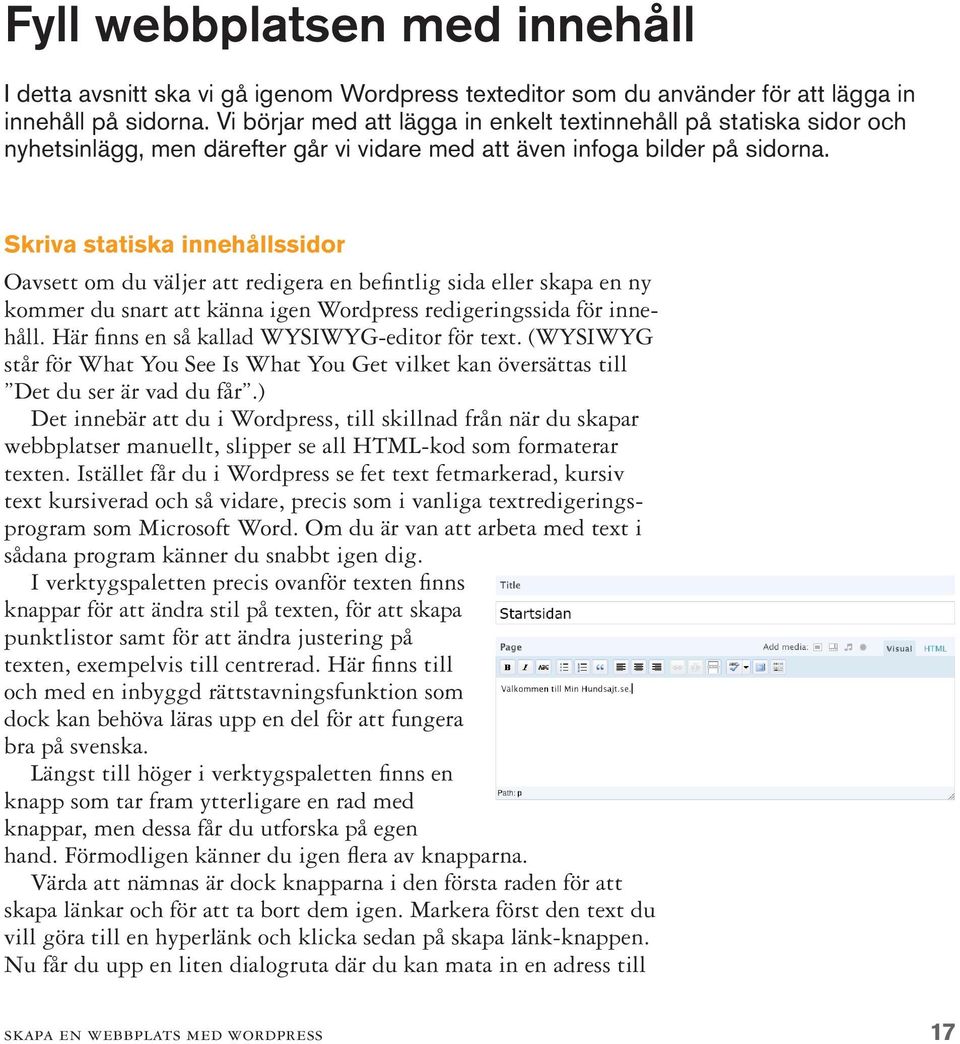 Skriva statiska innehållssidor Oavsett om du väljer att redigera en befintlig sida eller skapa en ny kommer du snart att känna igen Wordpress redigeringssida för innehåll.