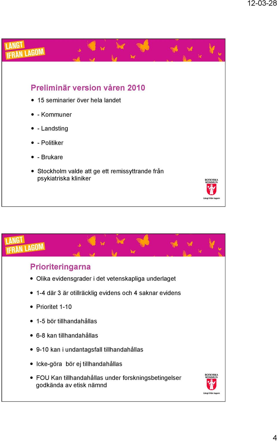 är otillräcklig evidens och 4 saknar evidens Prioritet 1-10 1-5 bör tillhandahållas 6-8 kan tillhandahållas 9-10 kan i