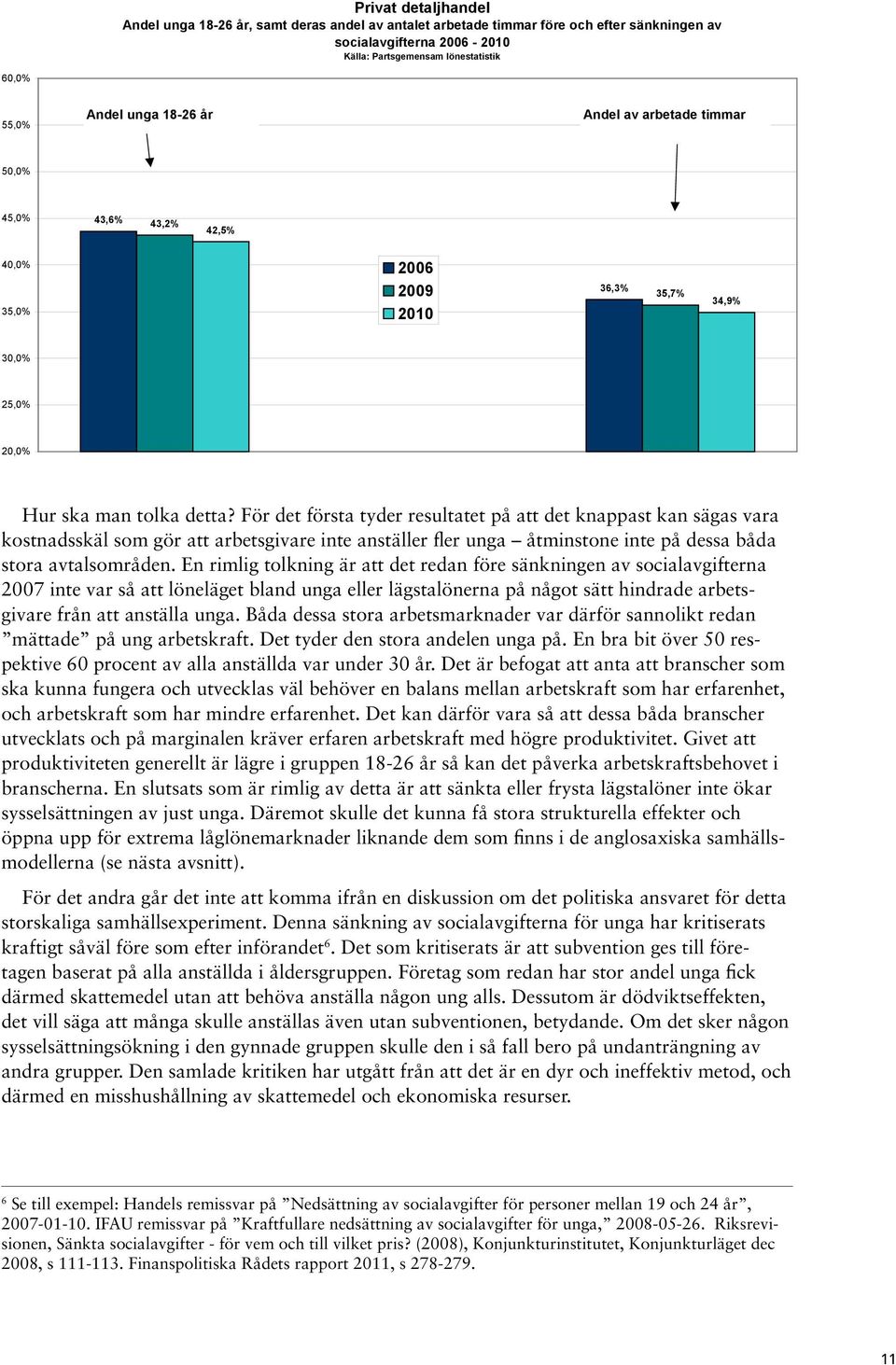 För det sta tyder resultatet på att det knappast kan sägas vara kostnadsskäl som gör att arbetsgivare inte anställer fler unga åtminstone inte på dessa båda stora avtalsområden.