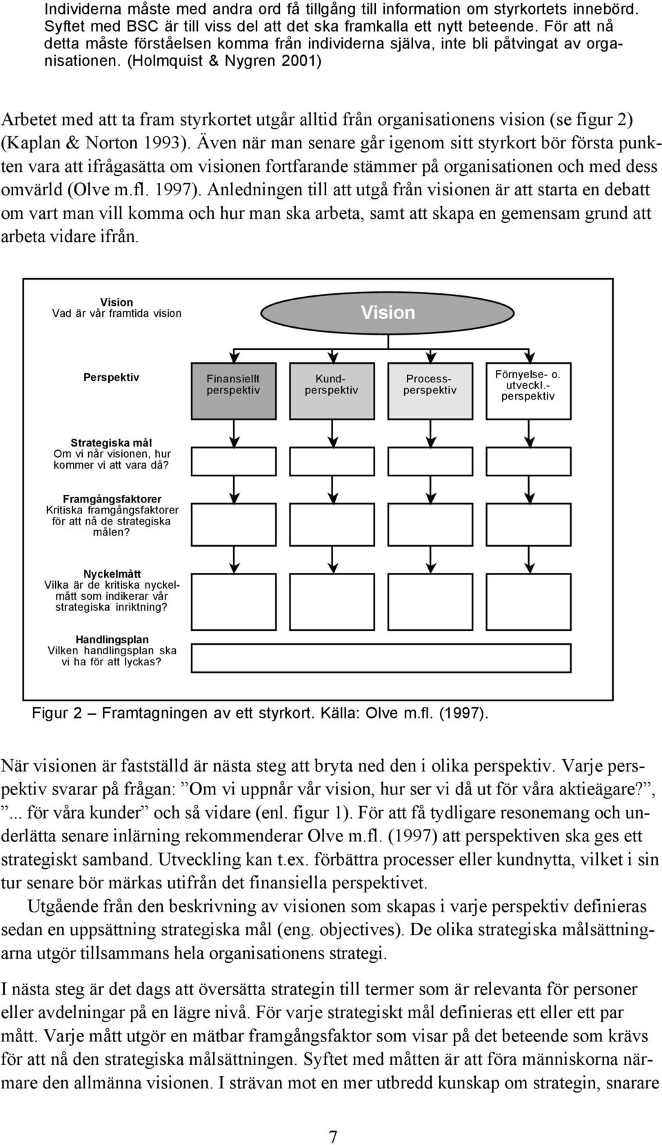 (Holmquist & Nygren 2001) Arbetet med att ta fram styrkortet utgår alltid från organisationens vision (se figur 2) (Kaplan & Norton 1993).