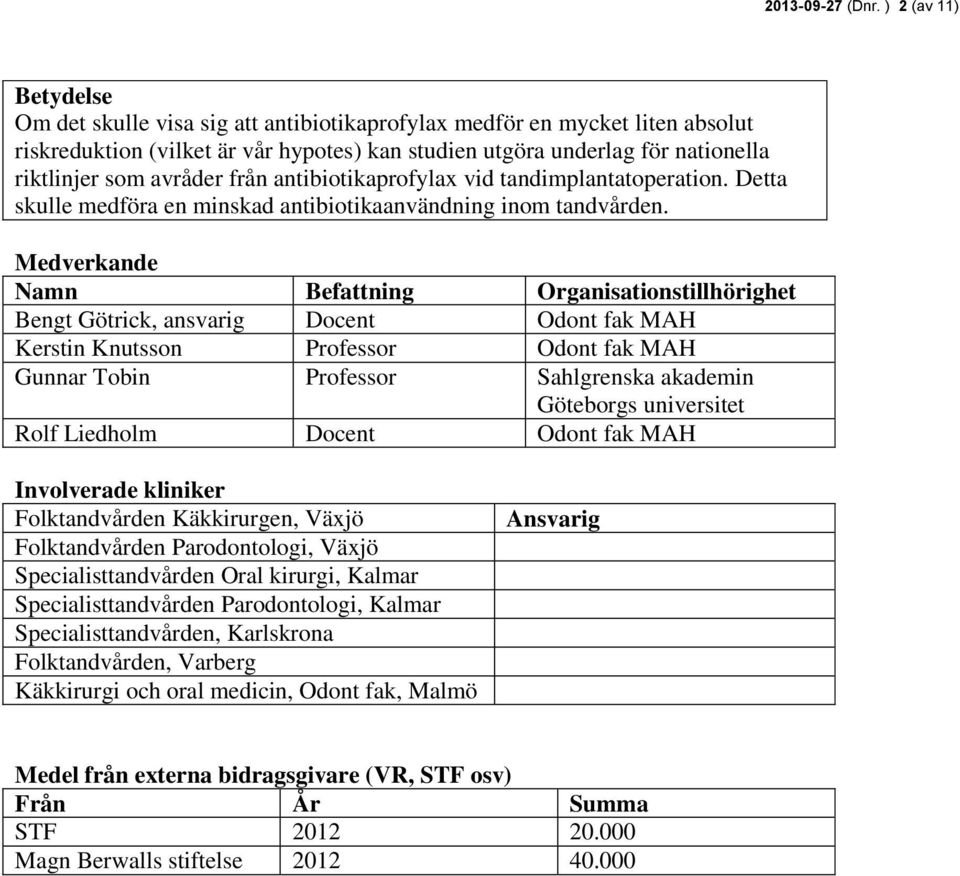 avråder från antibiotikaprofylax vid tandimplantatoperation. Detta skulle medföra en minskad antibiotikaanvändning inom tandvården.