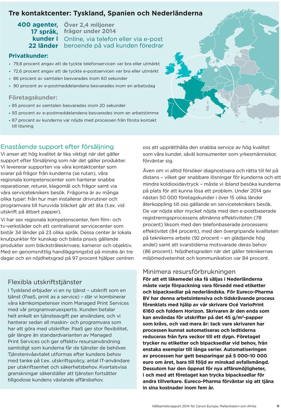 sekunder 90 procent av e-postmeddelandena besvarades inom en arbetsdag Företagskunder: 85 procent av samtalen besvarades inom 20 sekunder 93 procent av e-postmeddelandena besvarades inom en