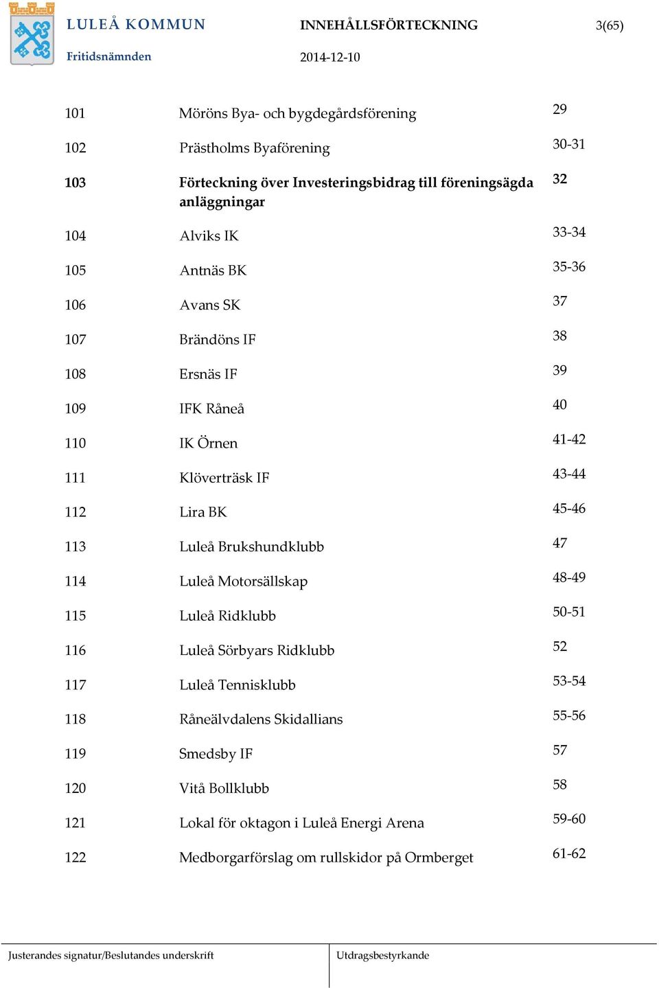 Klöverträsk IF 43-44 112 Lira BK 45-46 113 Luleå Brukshundklubb 47 114 Luleå Motorsällskap 48-49 115 Luleå Ridklubb 50-51 116 Luleå Sörbyars Ridklubb 52 117 Luleå