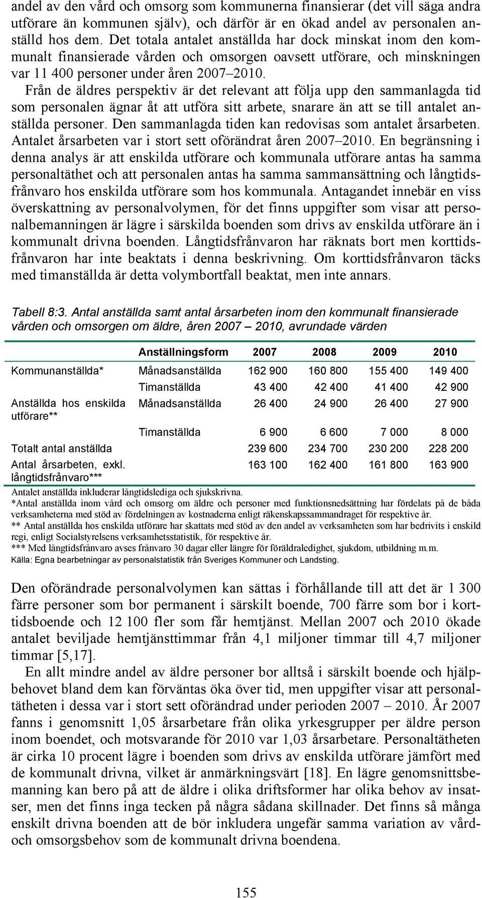 Från de äldres perspektiv är det relevant att följa upp den sammanlagda tid som personalen ägnar åt att utföra sitt arbete, snarare än att se till antalet anställda personer.