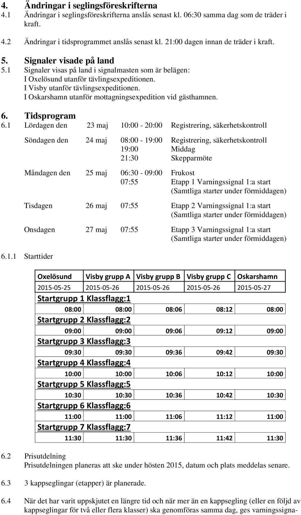 I Visby utanför tävlingsexpeditionen. I Oskarshamn utanför mottagningsexpedition vid gästhamnen. 6. Tidsprogram 6.