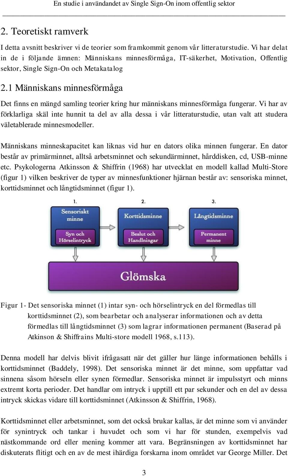 1 Människans minnesförmåga Det finns en mängd samling teorier kring hur människans minnesförmåga fungerar.