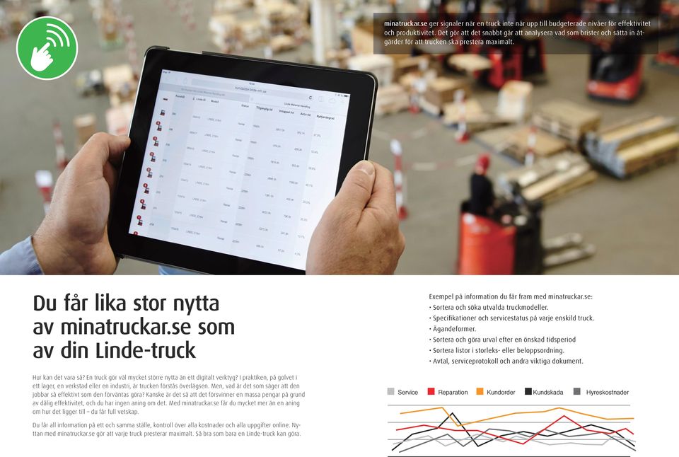 Tillgänglig tid Du får lika stor nytta av som av din Linde-truck Hur kan det vara så? En truck gör väl mycket större nytta än ett digitalt verktyg?