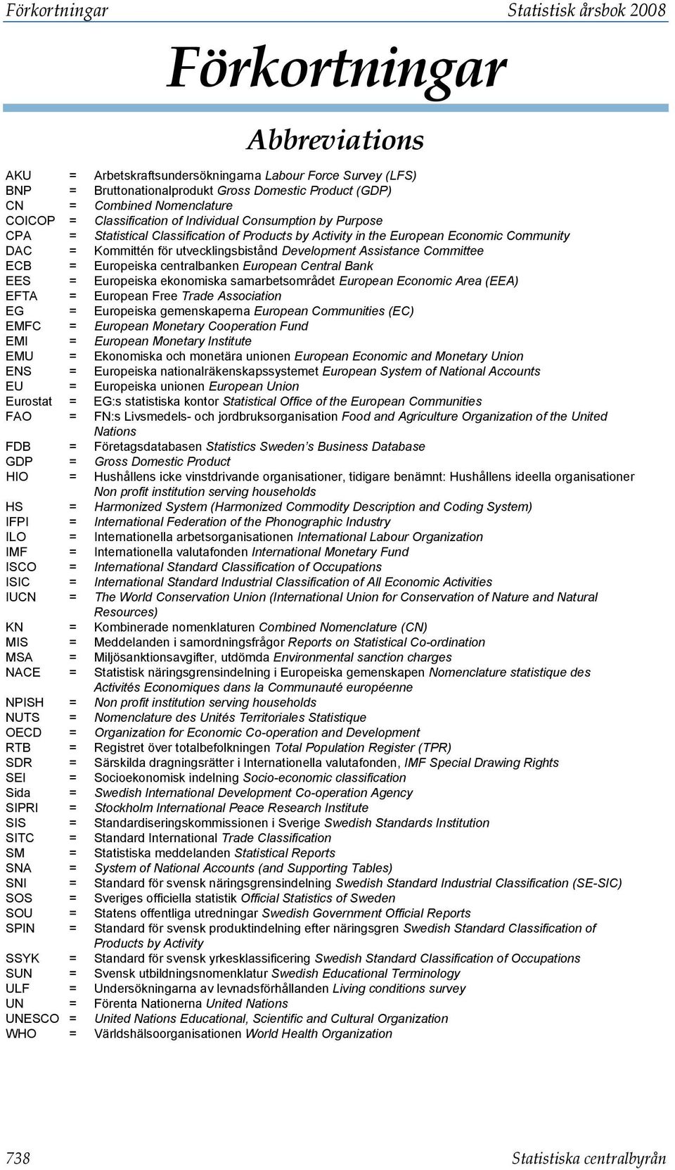 utvecklingsbistånd Development Assistance Committee ECB = Europeiska centralbanken European Central Bank EES = Europeiska ekonomiska samarbetsområdet European Economic Area (EEA) EFTA = European Free