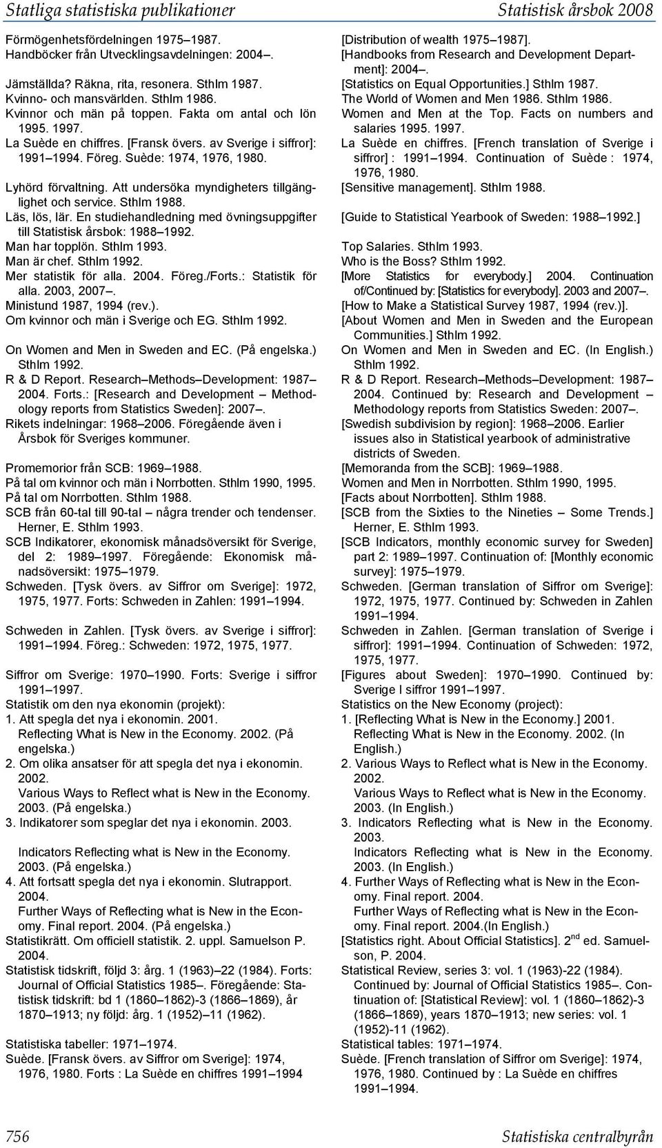 The World of Women and Men 1986. Sthlm 1986. Kvinnor och män på toppen. Fakta om antal och lön 1995. 1997. Women and Men at the Top. Facts on numbers and salaries 1995. 1997. La Suède en chiffres.