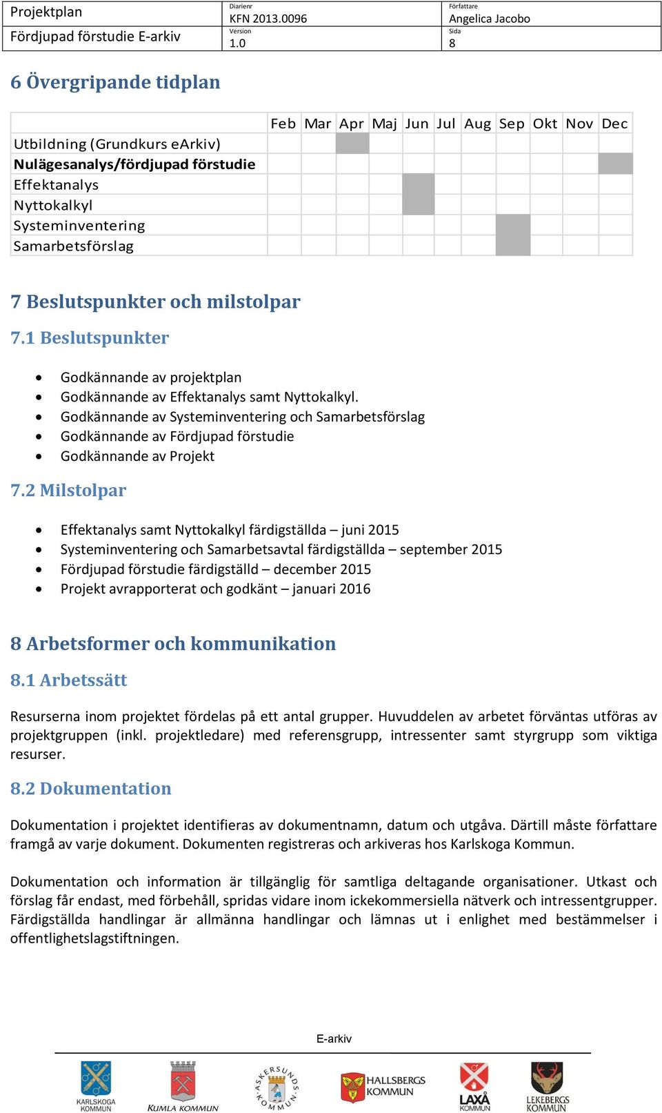 Godkännande av Systeminventering och Samarbetsförslag Godkännande av Fördjupad förstudie Godkännande av Projekt 7.