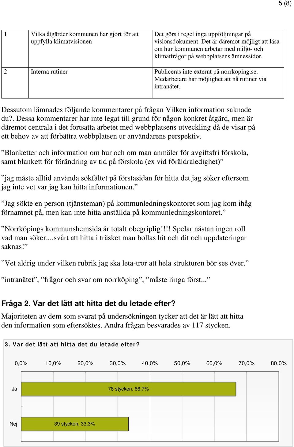 Dessutom lämnades följande kommentarer på frågan Vilken information saknade du?