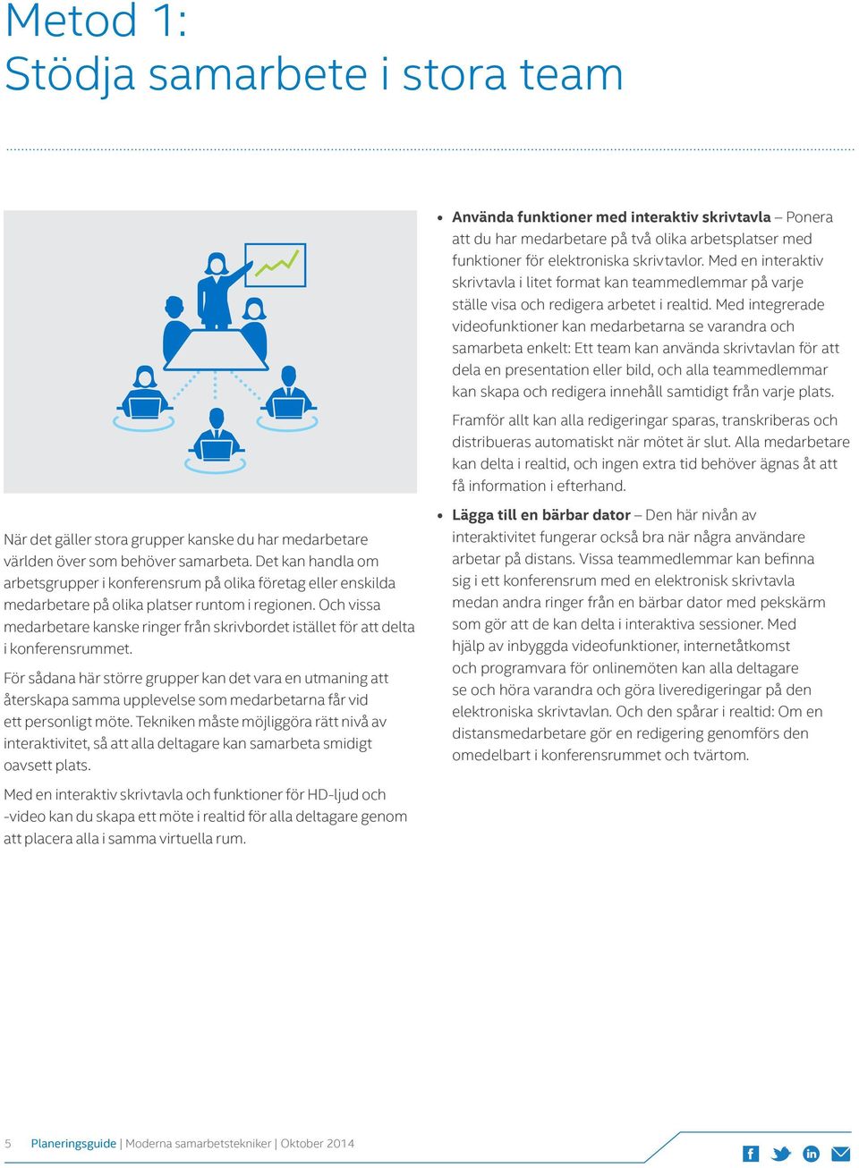 Med integrerade videofunktioner kan medarbetarna se varandra och samarbeta enkelt: Ett team kan använda skrivtavlan för att dela en presentation eller bild, och alla teammedlemmar kan skapa och