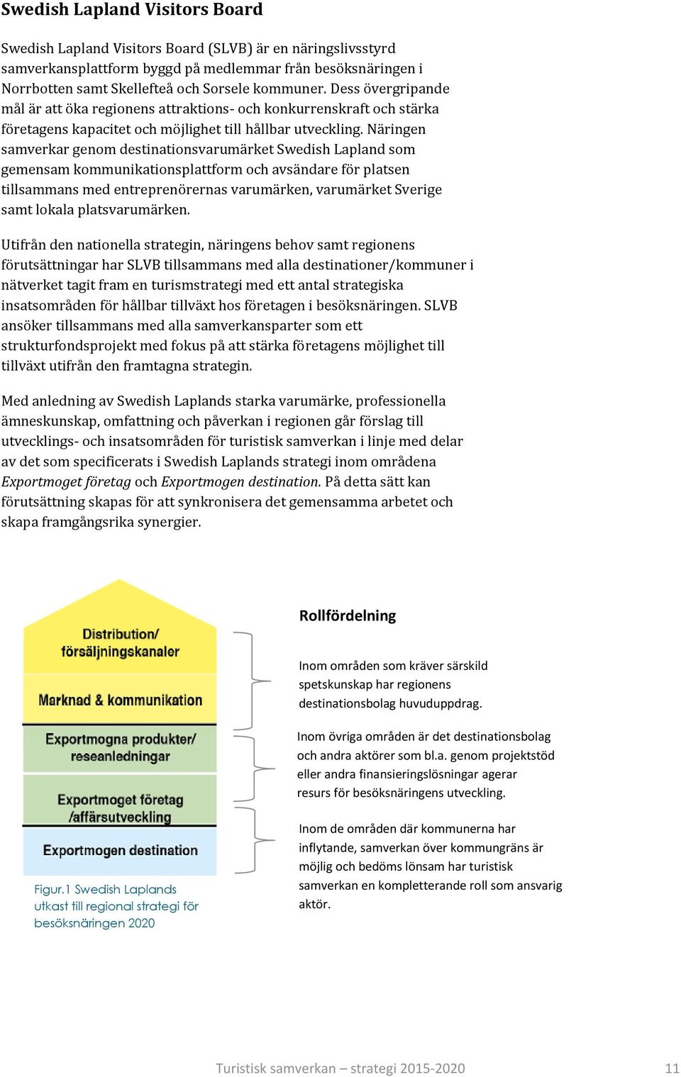 Näringen samverkar genom destinationsvarumärket Swedish Lapland som gemensam kommunikationsplattform och avsändare för platsen tillsammans med entreprenörernas varumärken, varumärket Sverige samt