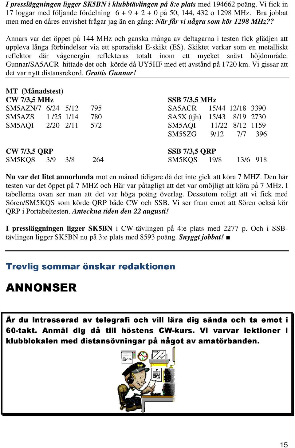 ? Annars var det öppet på 144 MHz och ganska många av deltagarna i testen fick glädjen att uppleva långa förbindelser via ett sporadiskt E-skikt (ES).