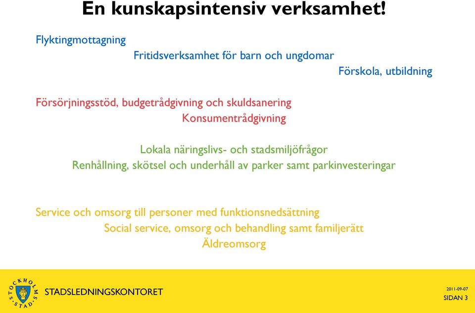 budgetrådgivning och skuldsanering Konsumentrådgivning Lokala näringslivs- och stadsmiljöfrågor