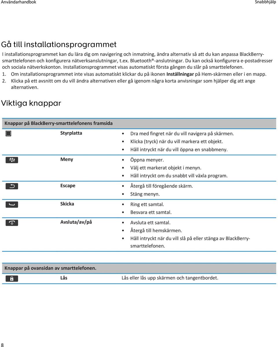 Installationsprogrammet visas automatiskt första gången du slår på smarttelefonen. 1.