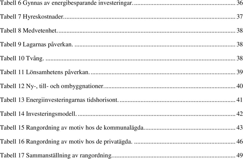 ... 39 Tabell 12 Ny-, till- och ombyggnationer.... 40 Tabell 13 Energiinvesteringarnas tidshorisont.