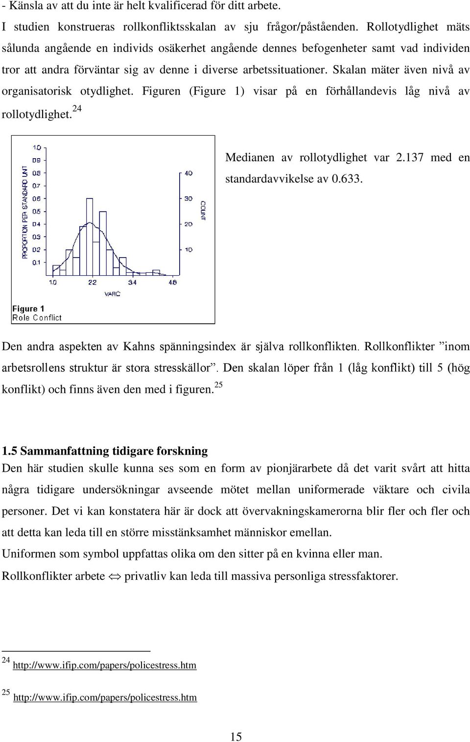 Skalan mäter även nivå av organisatorisk otydlighet. Figuren (Figure 1) visar på en förhållandevis låg nivå av rollotydlighet. 24 Medianen av rollotydlighet var 2.137 med en standardavvikelse av 0.