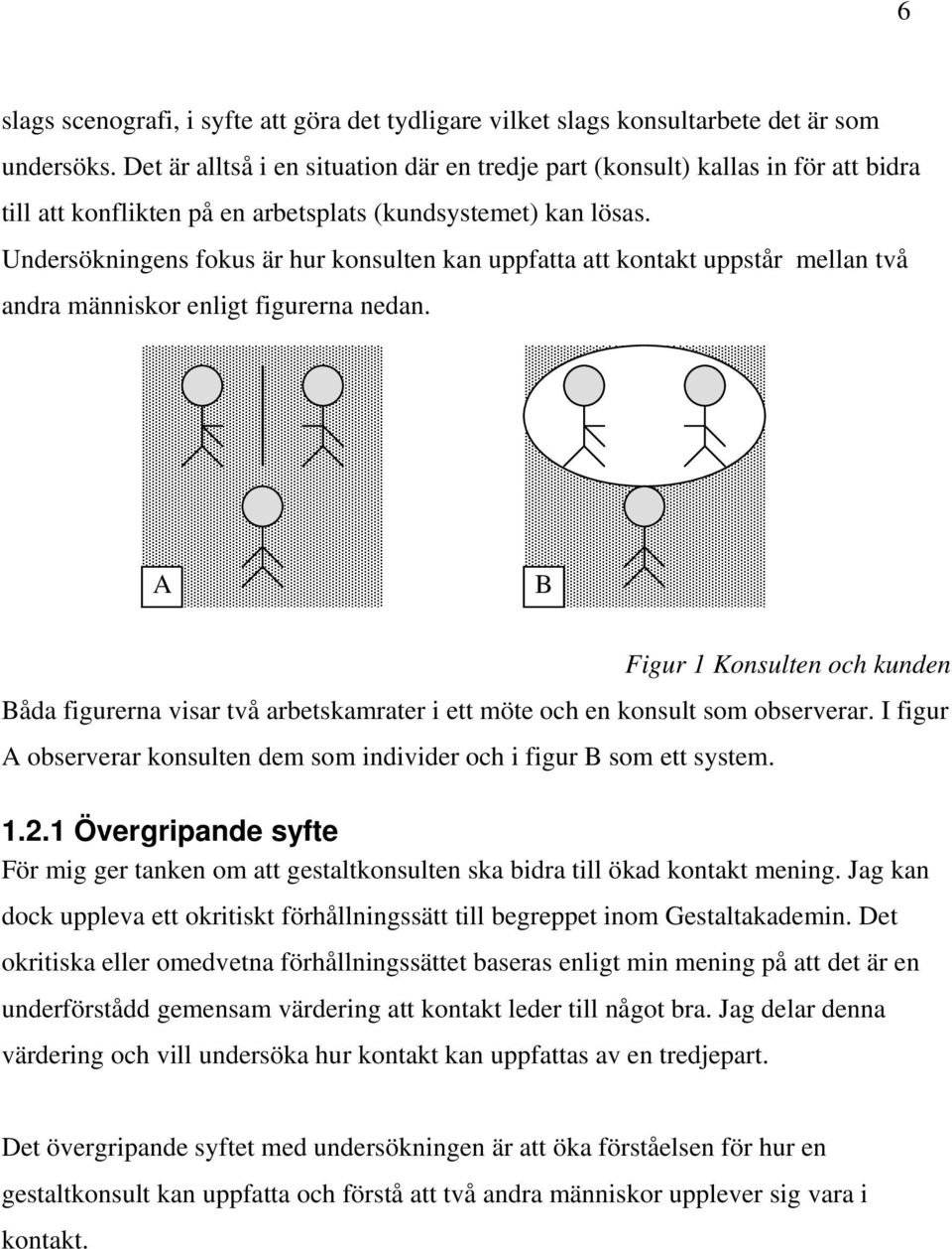 Undersökningens fokus är hur konsulten kan uppfatta att kontakt uppstår mellan två andra människor enligt figurerna nedan.