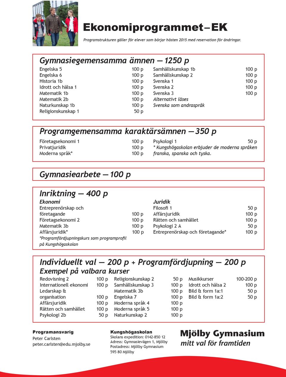 läses Svenska som andraspråk Programgemensamma karaktärsämnen 3 Företagsekonomi 1 Privatjuridik Moderna språk* Psykologi 1 * Kungshögaskolan erbjuder de moderna språken franska, spanska och tyska.