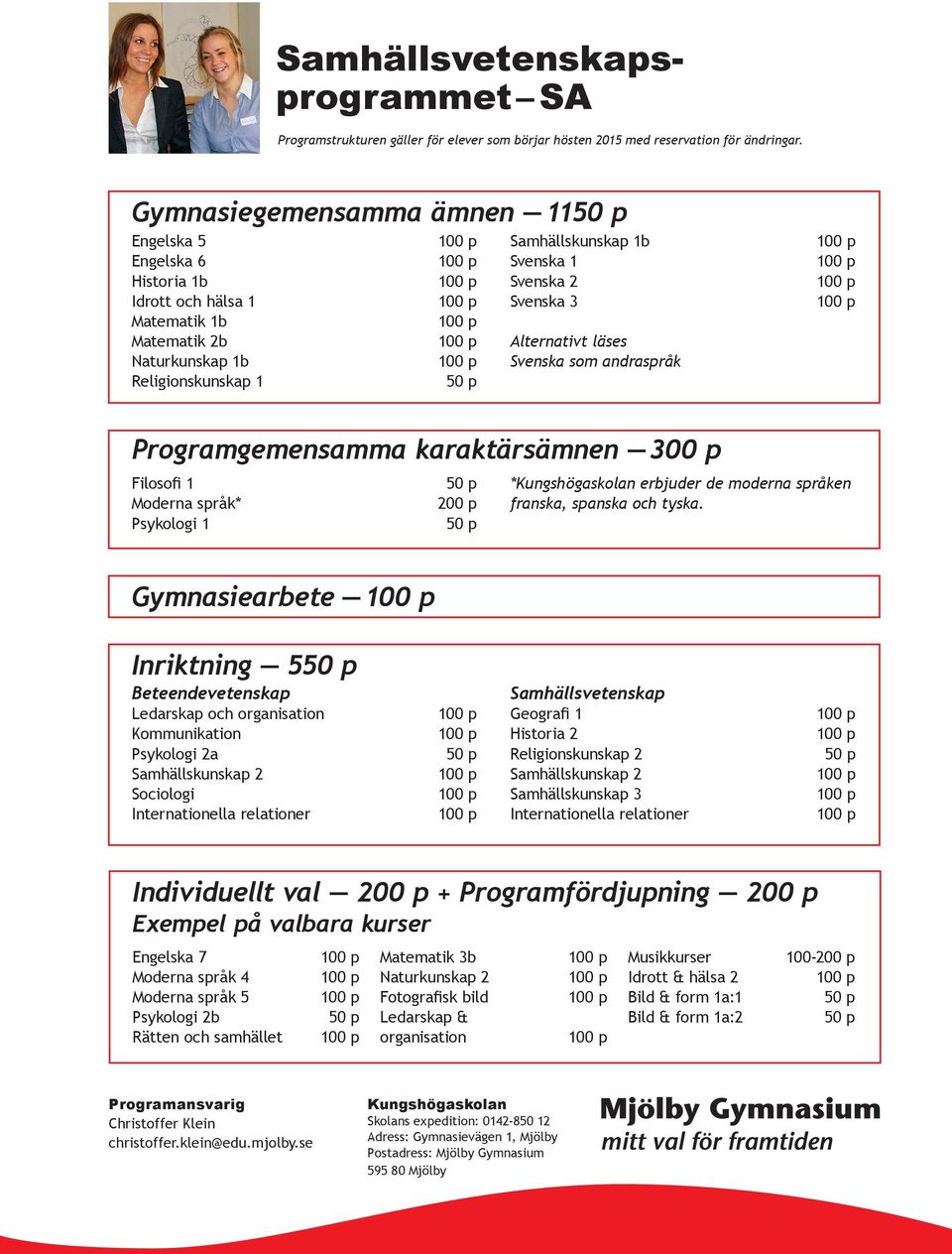 andraspråk Programgemensamma karaktärsämnen 300 p Filosofi 1 Moderna språk* Psykologi 1 200 p *Kungshögaskolan erbjuder de moderna språken franska, spanska och tyska.