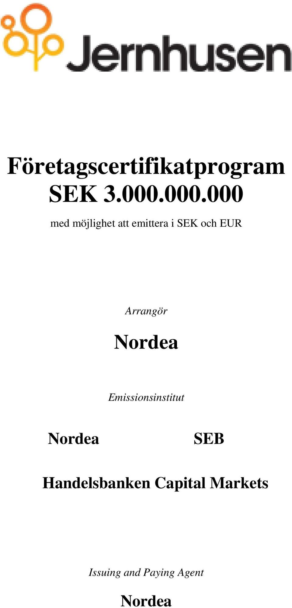 EUR Arrangör Nordea Emissionsinstitut Nordea