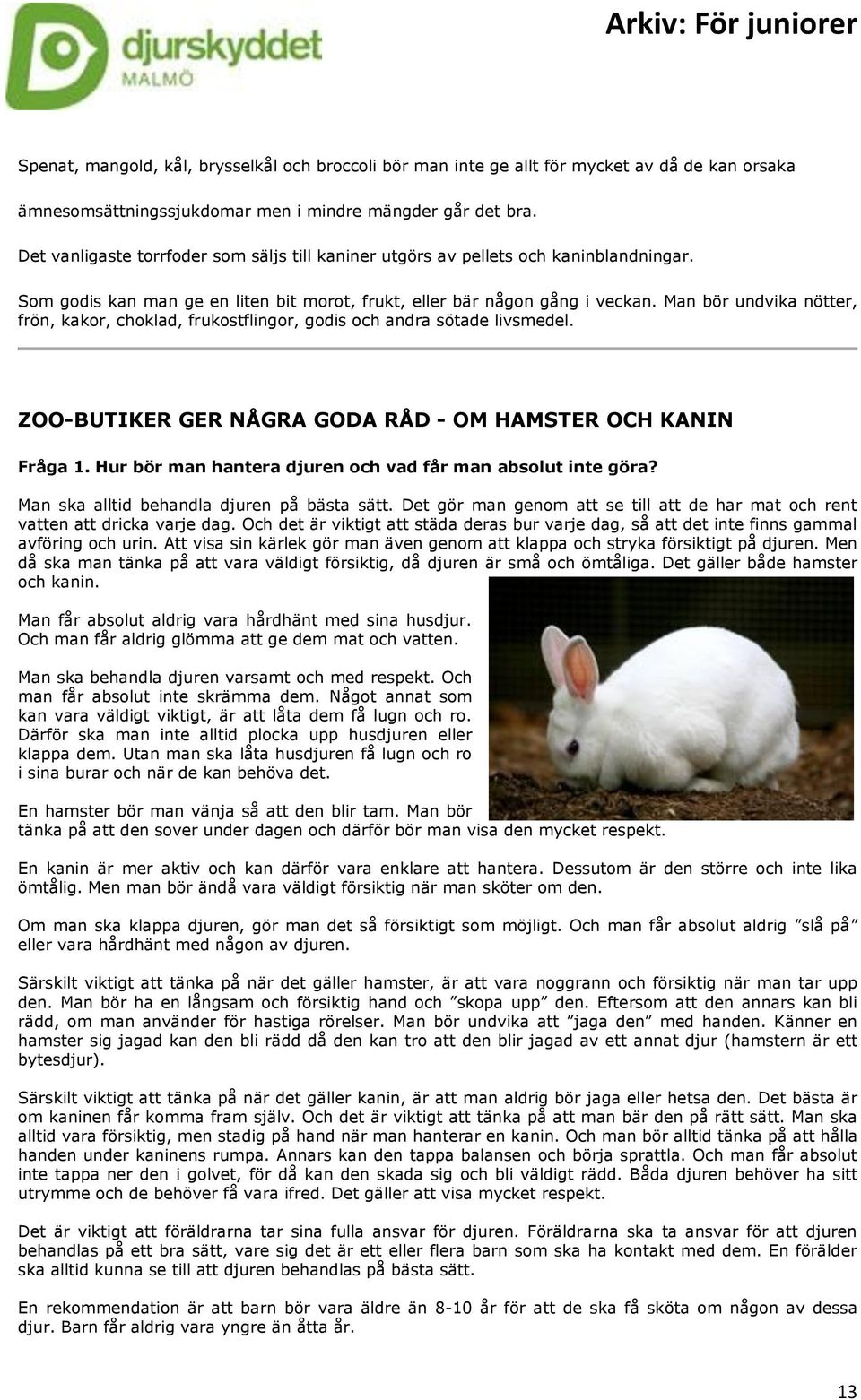 Man bör undvika nötter, frön, kakor, choklad, frukostflingor, godis och andra sötade livsmedel. ZOO-BUTIKER GER NÅGRA GODA RÅD - OM HAMSTER OCH KANIN Fråga 1.