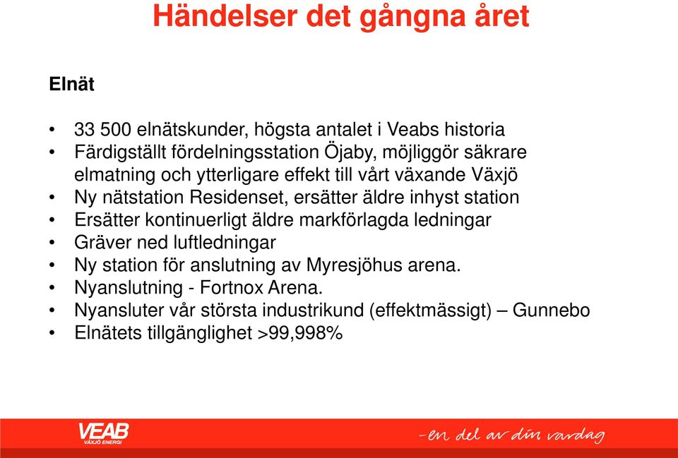 station Ersätter kontinuerligt äldre markförlagda ledningar Gräver ned luftledningar Ny station för anslutning av Myresjöhus