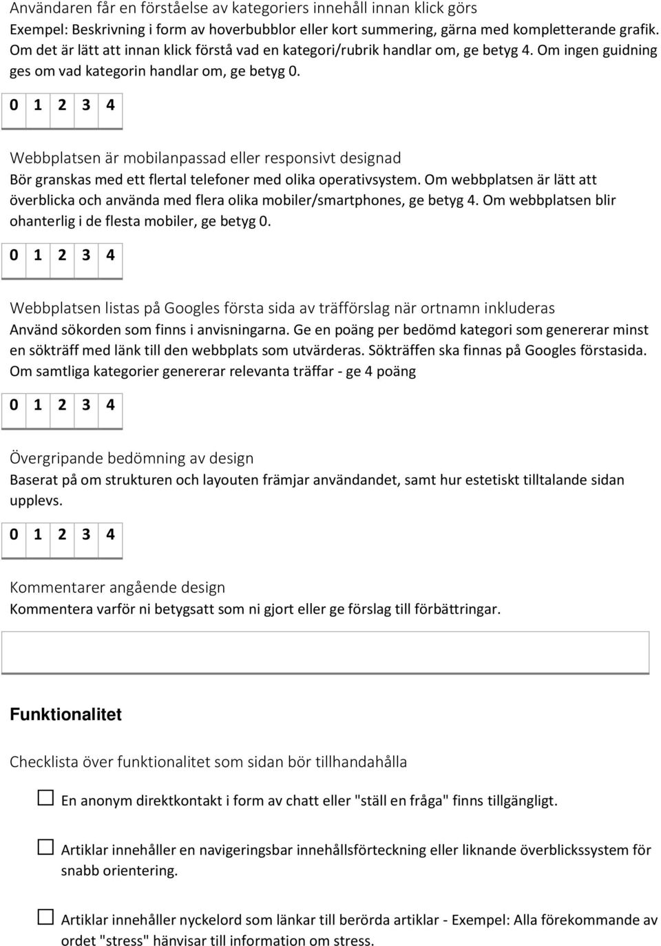 Webbplatsen är mobilanpassad eller responsivt designad Bör granskas med ett flertal telefoner med olika operativsystem.