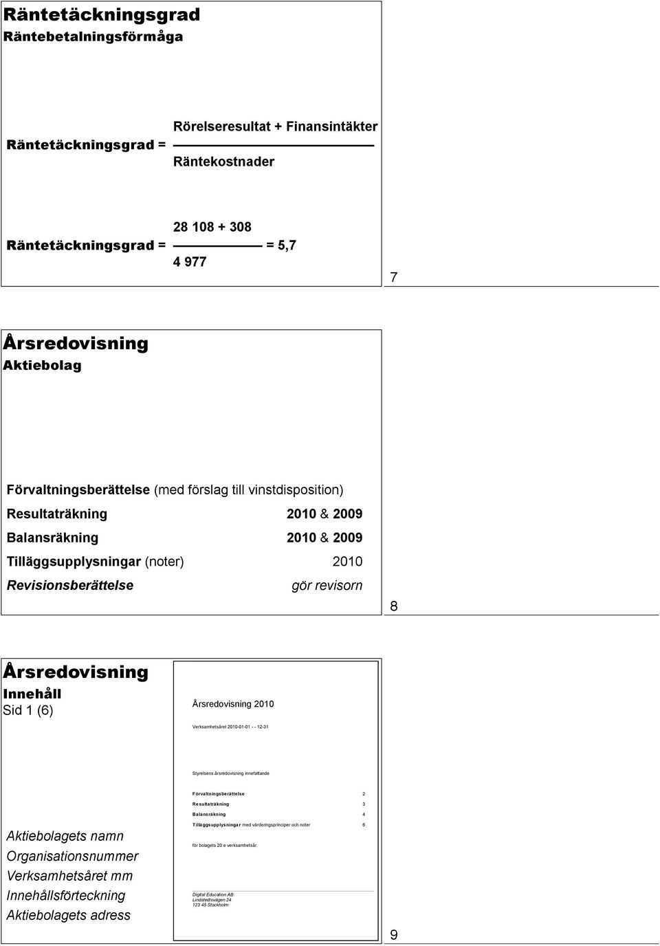 DIGITAL EDUCATION AKTIEBOLAG 55 43 211234 2010 Verksamhetsåret 20100101 1231 1 (6) Styrelsens årsredovisning innefattande Aktiebolagets namn Verksamhetsåret mm Innehållsförteckning