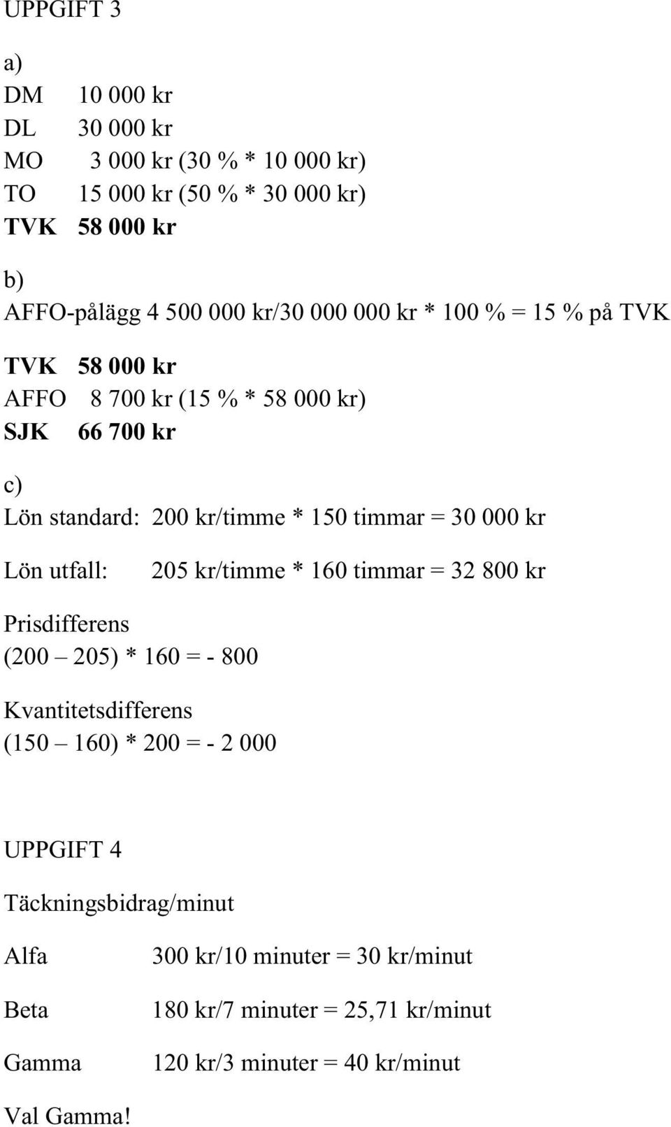 kr Lön utfall: 205 kr/timme * 160 timmar = 32 800 kr Prisdifferens (200 205) * 160 = - 800 Kvantitetsdifferens (150 160) * 200 = - 2 000