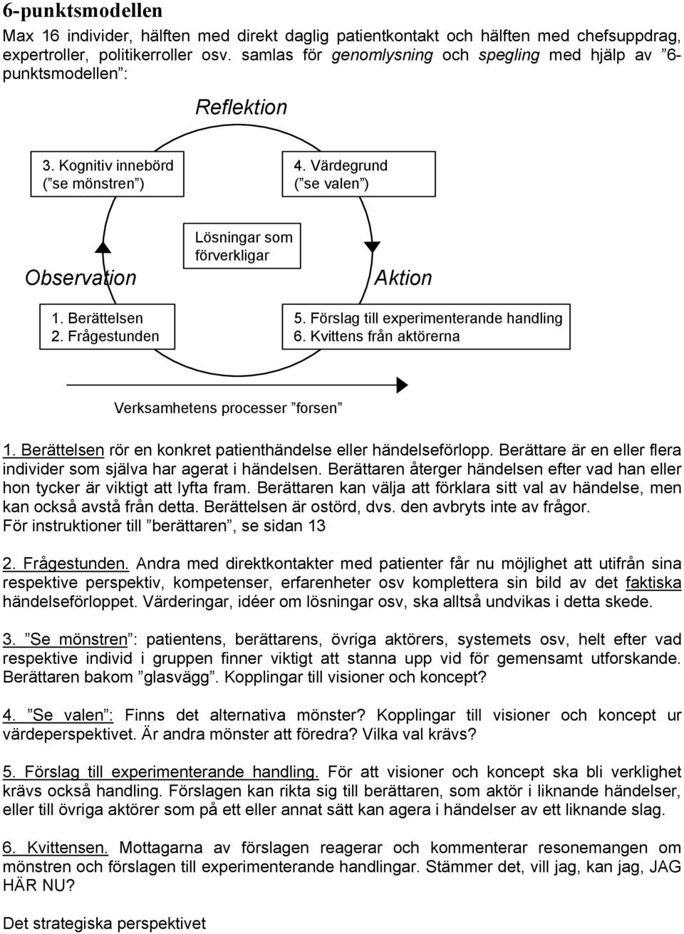 Berättelsen 2. Frågestunden 5. Förslag till experimenterande handling 6. Kvittens från aktörerna Verksamhetens processer forsen 1. Berättelsen rör en konkret patienthändelse eller händelseförlopp.