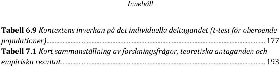 (t-test för oberoende populationer)... 177 Tabell 7.