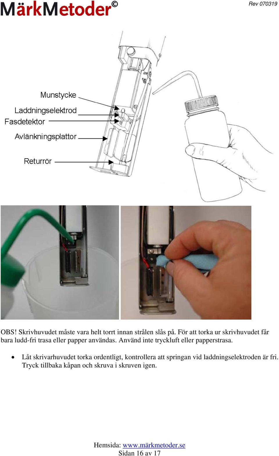 Använd inte tryckluft eller papperstrasa.