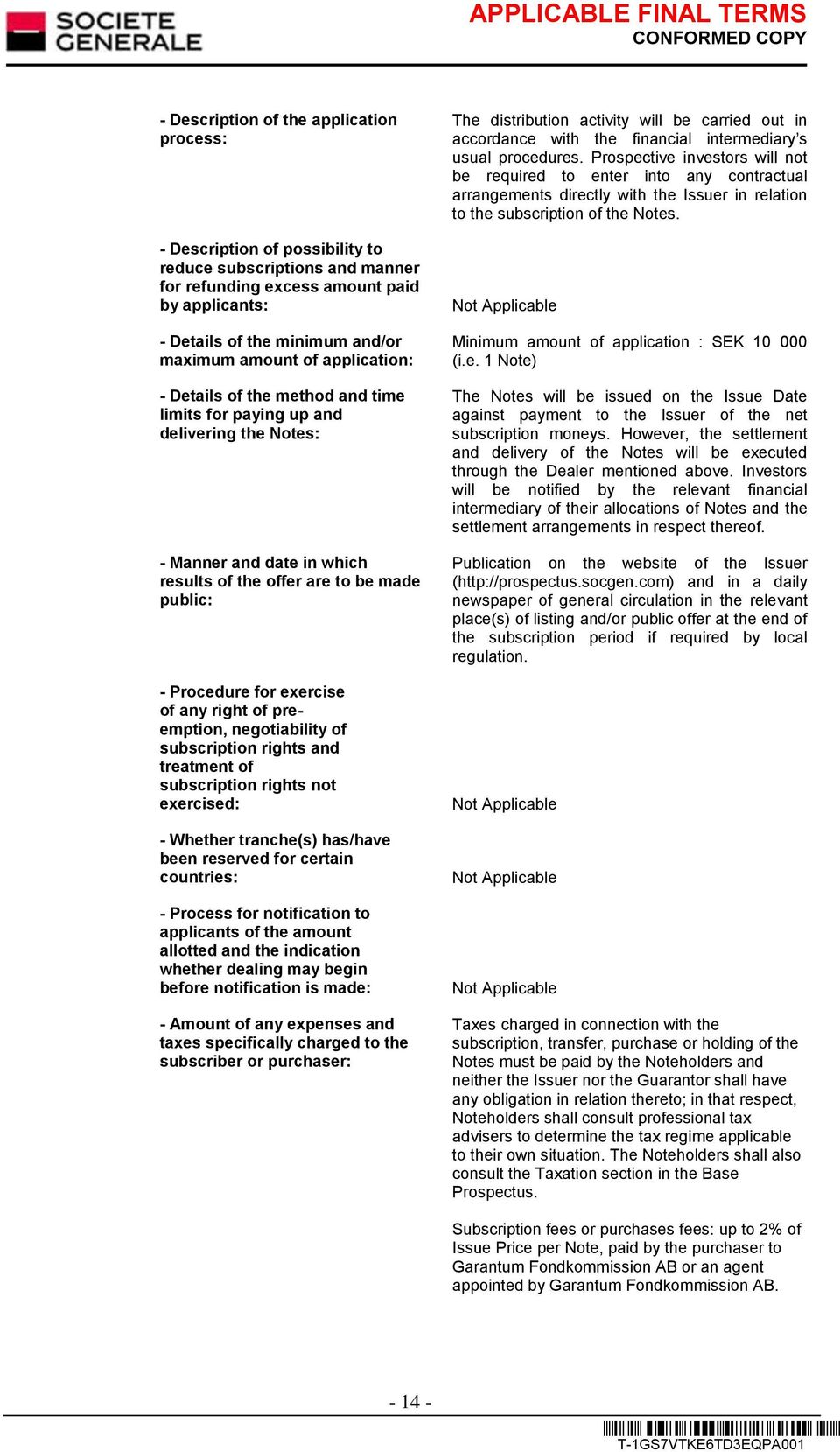 of any right of preemption, negotiability of subscription rights and treatment of subscription rights not exercised: - Whether tranche(s) has/have been reserved for certain countries: - Process for