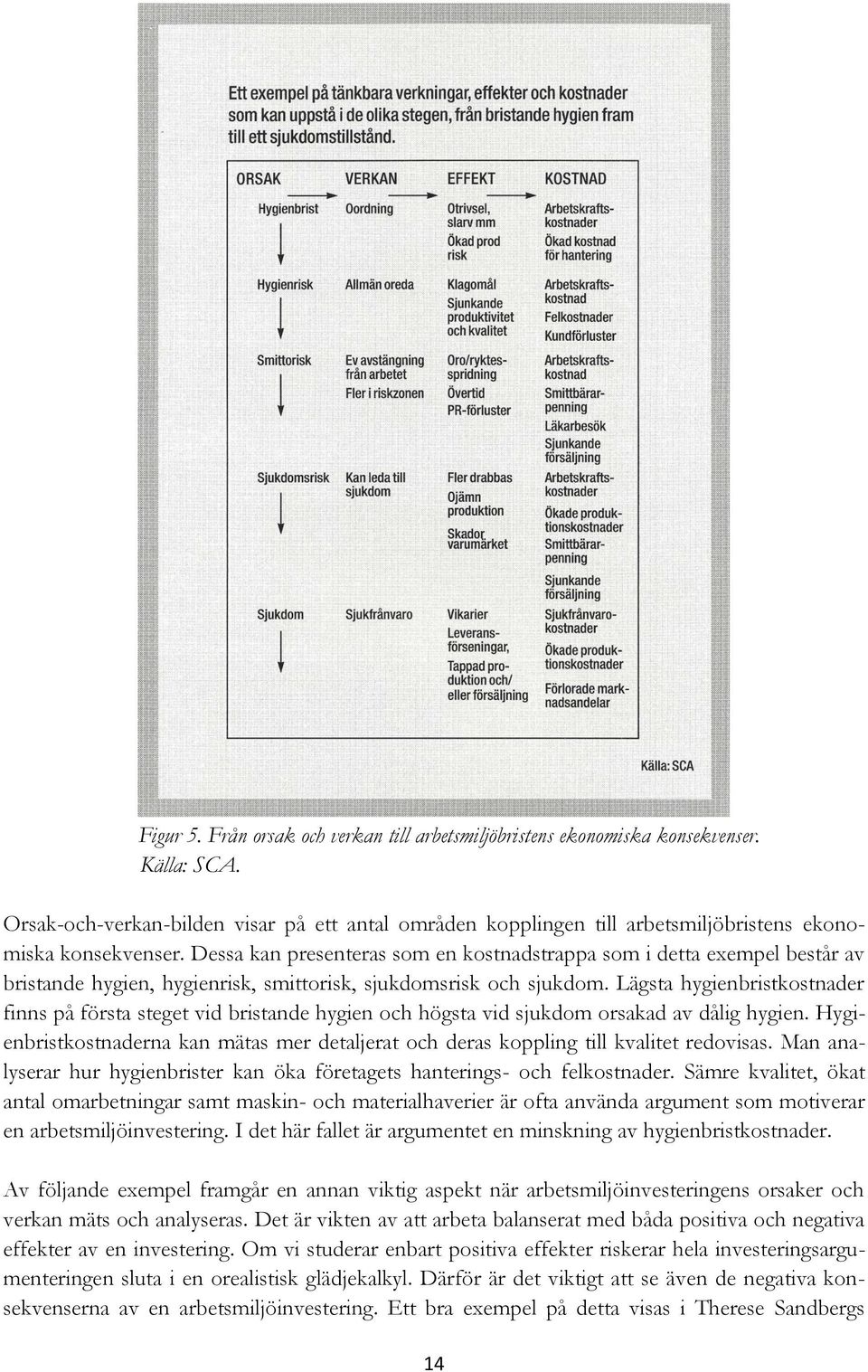 Dessa kan presenteras som en kostnadstrappa som i detta exempel består av bristande hygien, hygienrisk, smittorisk, sjukdomsrisk och sjukdom.