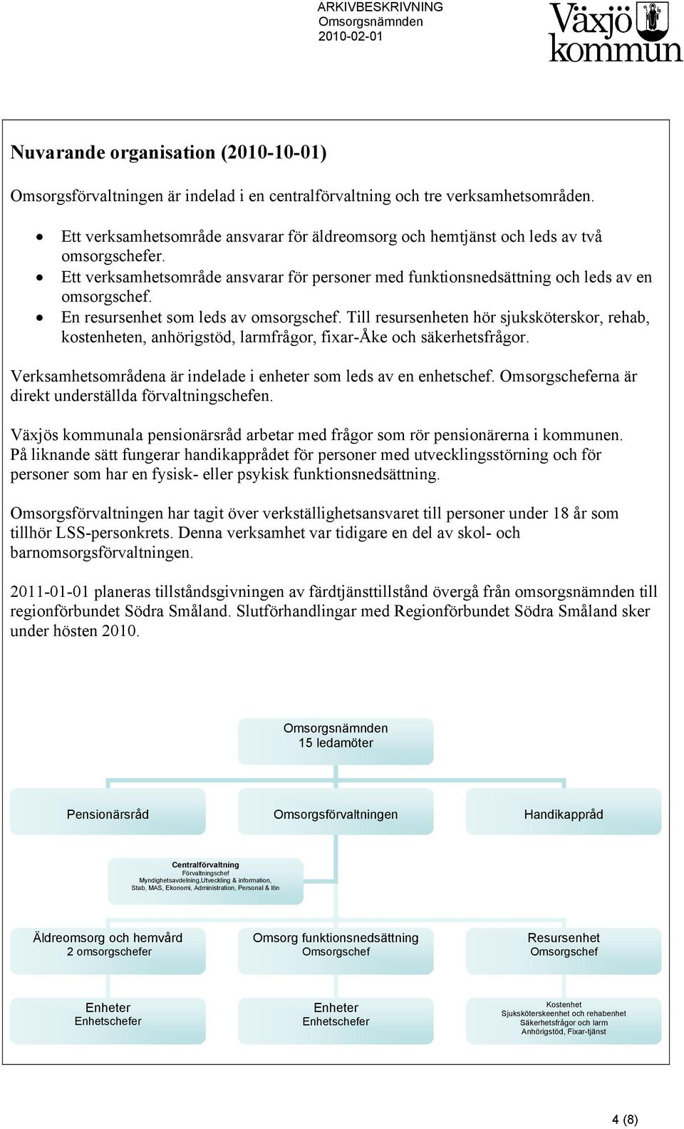 En resursenhet som leds av omsorgschef. Till resursenheten hör sjuksköterskor, rehab, kostenheten, anhörigstöd, larmfrågor, fixar-åke och säkerhetsfrågor.