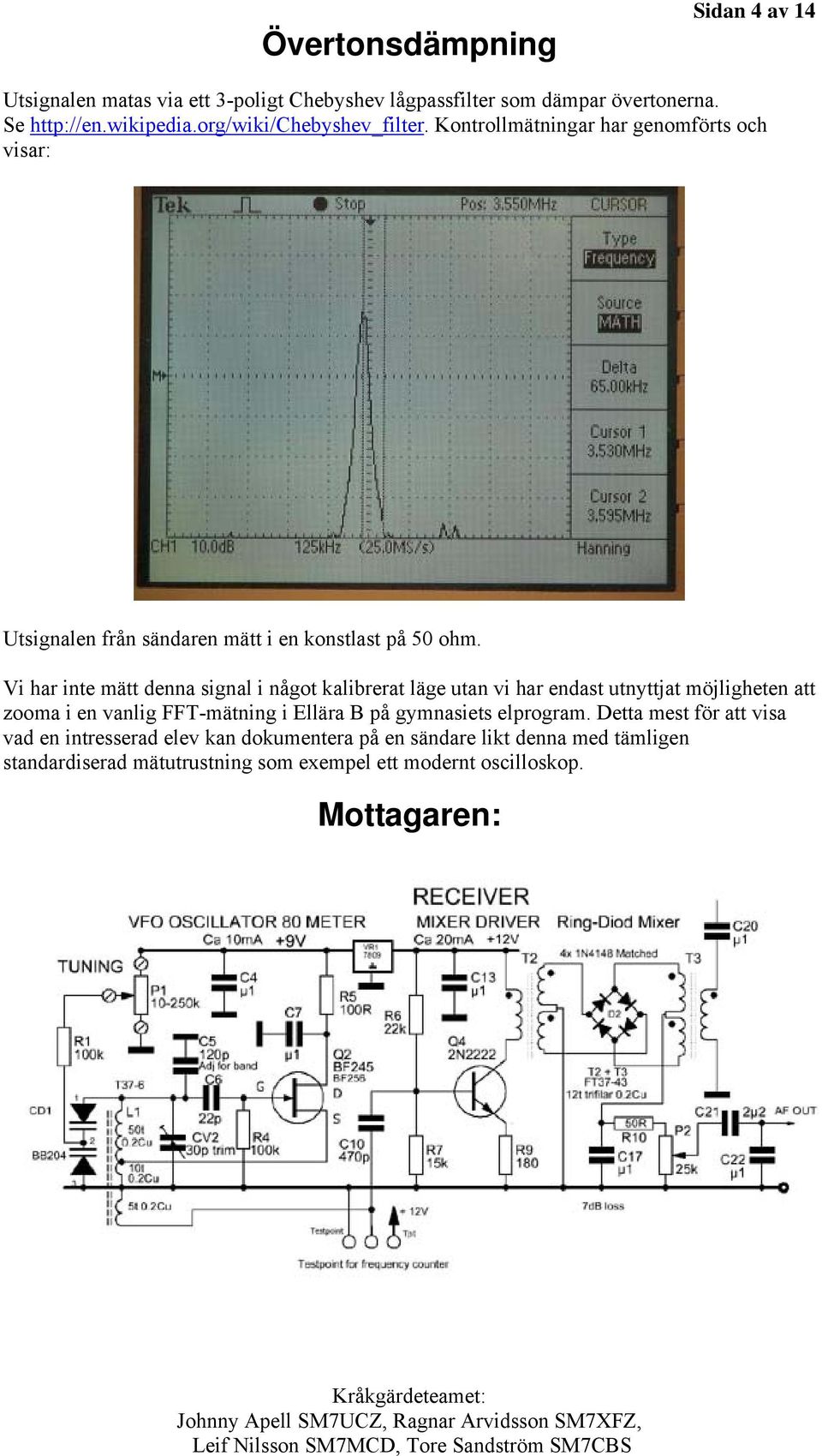 Vi har inte mätt denna signal i något kalibrerat läge utan vi har endast utnyttjat möjligheten att zooma i en vanlig FFT-mätning i Ellära B på