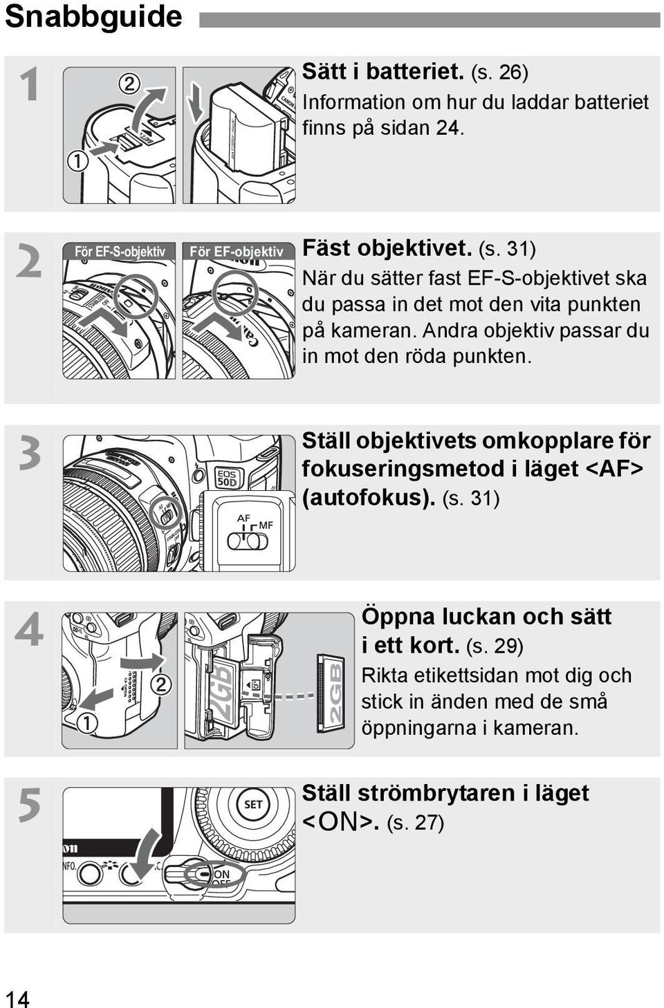 31) När du sätter fast EF-S-objetivet sa du passa in det mot den vita punten på ameran.