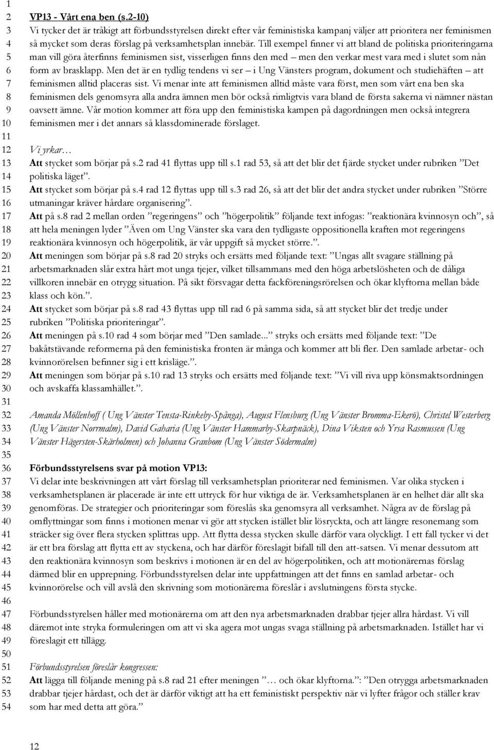 Till exempel finner vi att bland de politiska prioriteringarna man vill göra återfinns feminismen sist, visserligen finns den med men den verkar mest vara med i slutet som nån form av brasklapp.